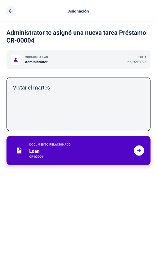 Pantalla de la aplicación móvil